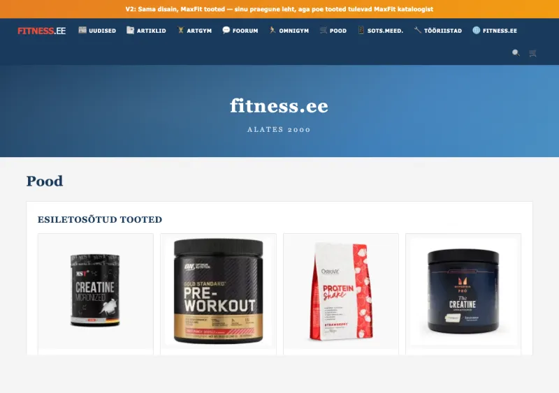 V2 Sama disain, MaxFit tooted eelvaade